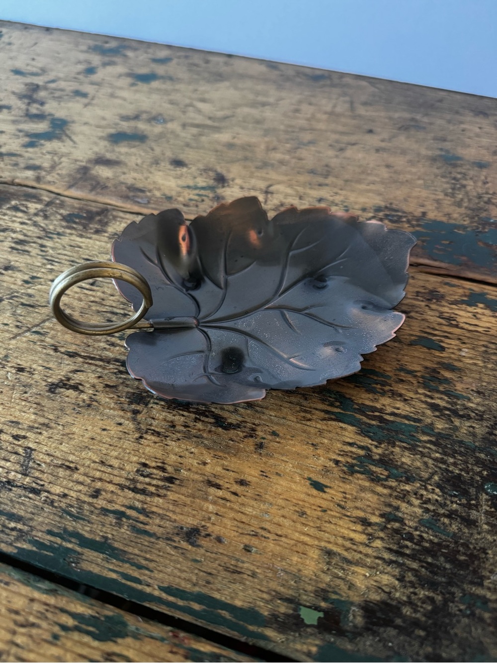 Leaf Trinket Dish with Brass Ring in Dark Brown - Picture 2 of 6